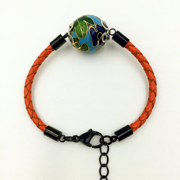 Single Sky Blue Bead on Orange Leather,  - MRNEIO LLC