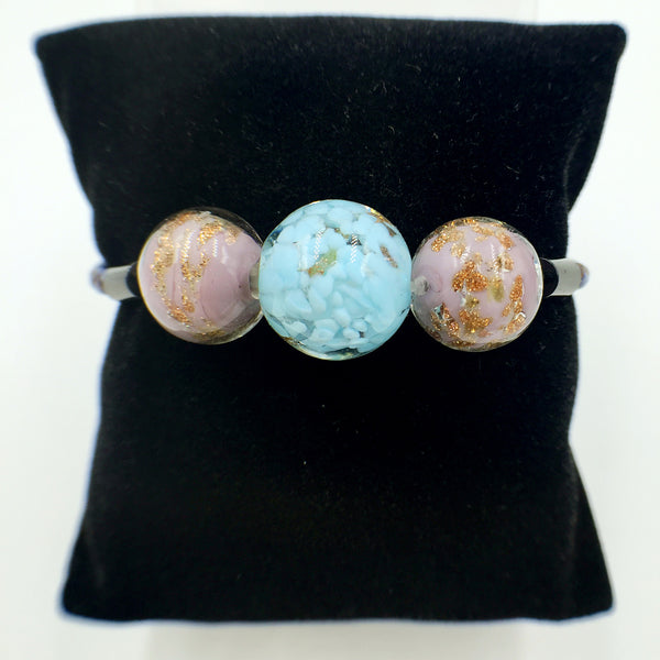 Triple Gold Leaf Light Blue and Purple Beads on Navy Blue Leather,  - MRNEIO LLC