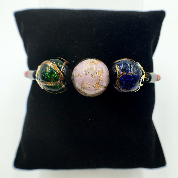 Triple Gold Leaf Purple and Stellar Green and Blue Beads on Red Leather,  - MRNEIO LLC