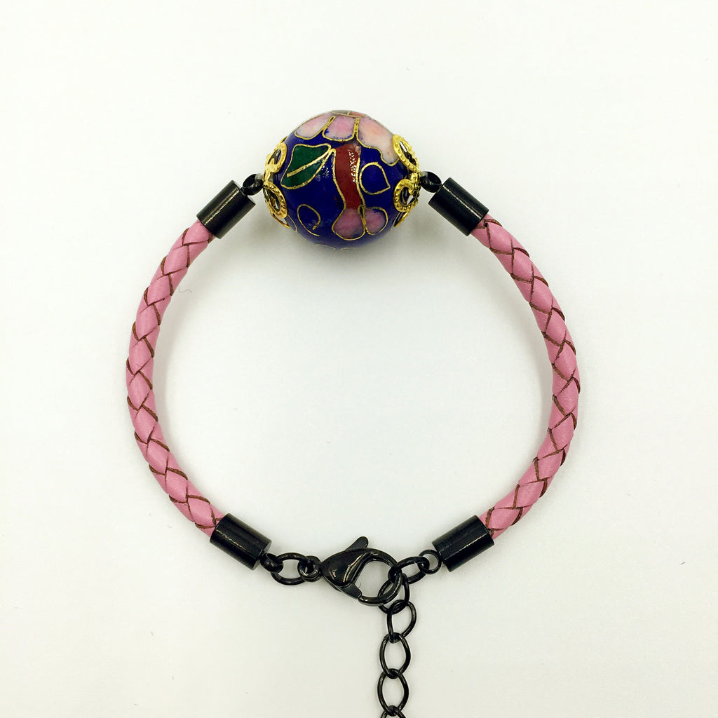 Single Navy Blue Bead on Pink Leather,  - MRNEIO LLC