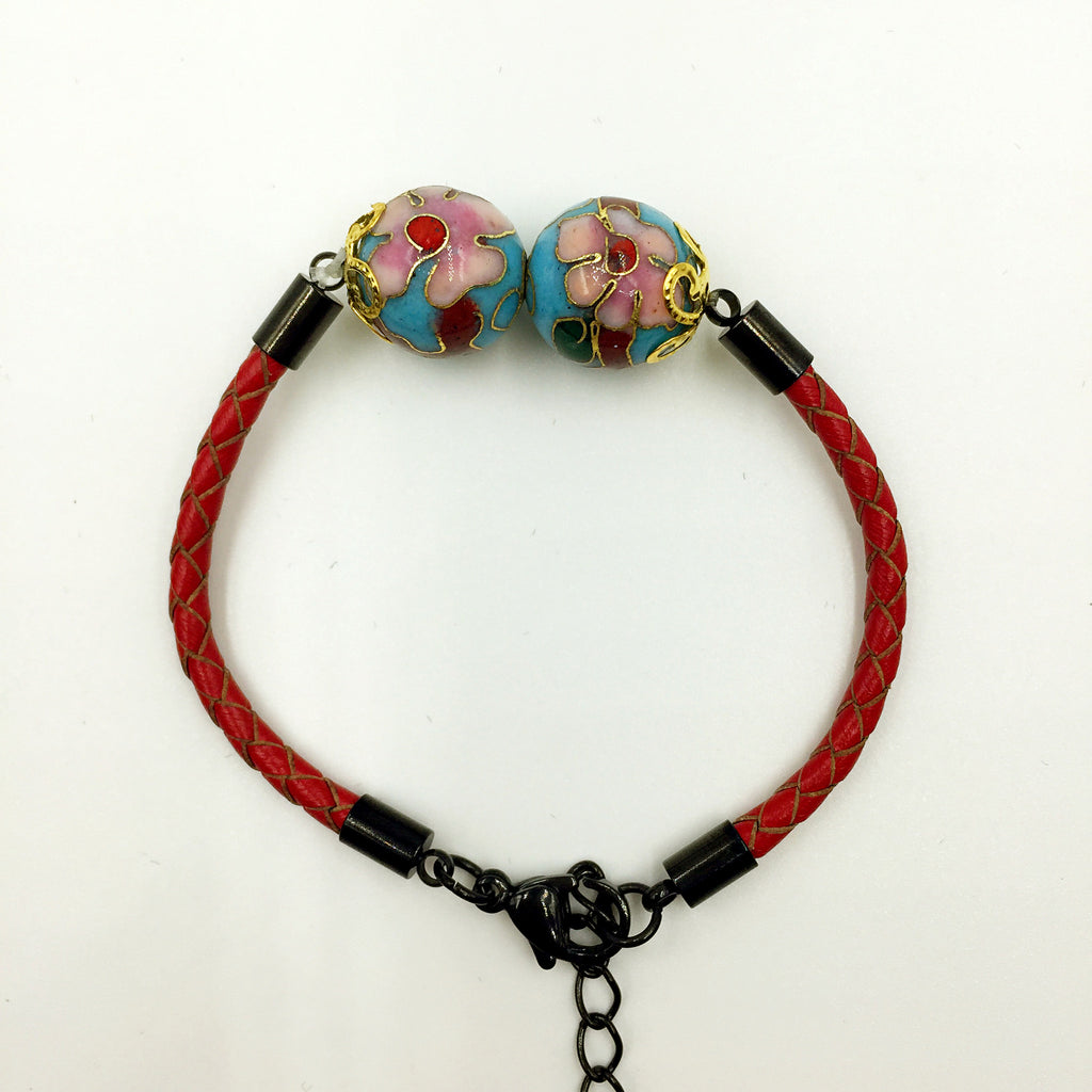 Twin Turquoise Beads on Red Leather