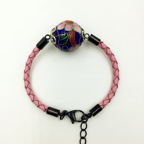 Single Navy Blue Bead on Pink Leather,  - MRNEIO LLC