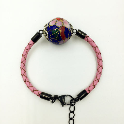 Single Navy Blue Bead on Pink Leather,  - MRNEIO LLC
