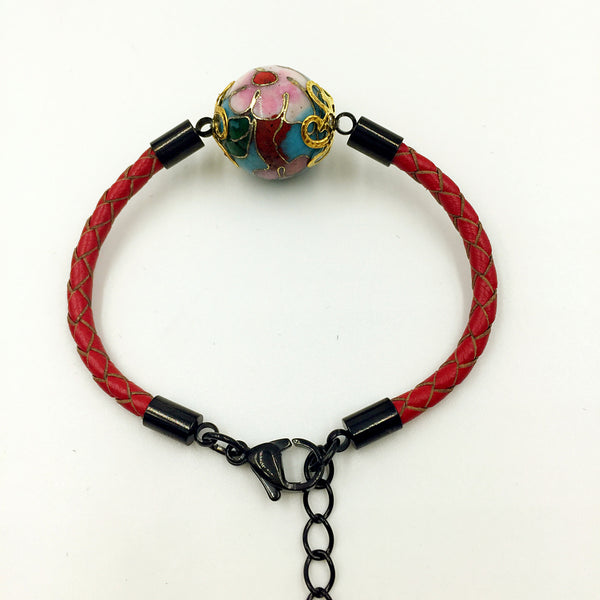 Single Blue Bead on Red Leather,  - MRNEIO LLC