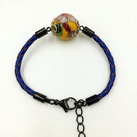 Single Golden Yellow Bead on Navy Blue Leather,  - MRNEIO LLC