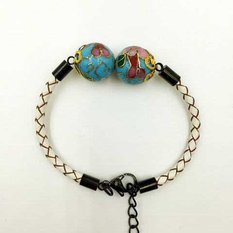 Twin Turquoise Beads on White Leather,  - MRNEIO LLC