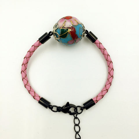 Single Blue Bead on Pink Leather,  - MRNEIO LLC