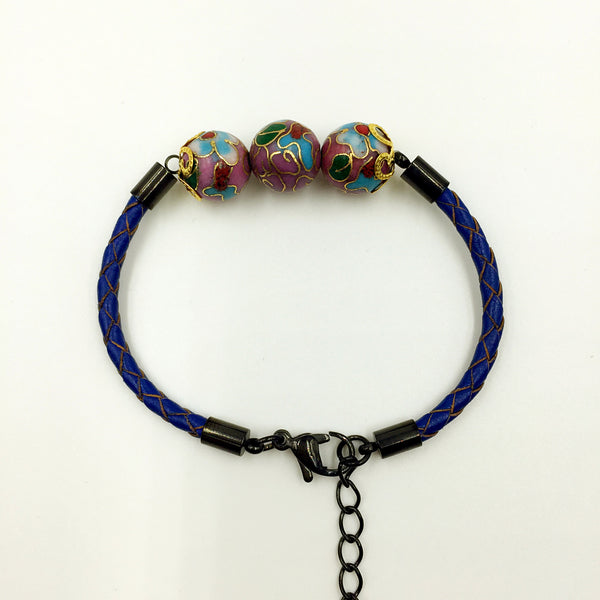 Triple Lilac Beads on Navy Blue Leather,  - MRNEIO LLC