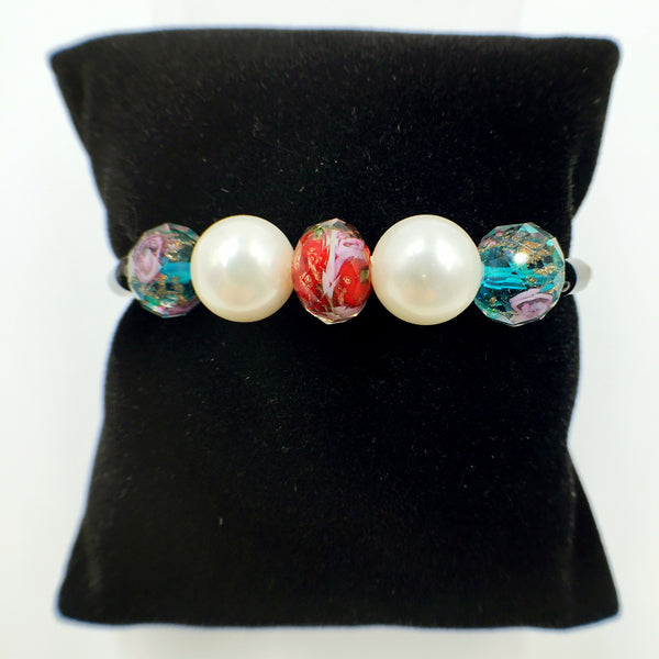 White Pearl Red and Blue/Green Beads on Lemon Leather,  - MRNEIO LLC