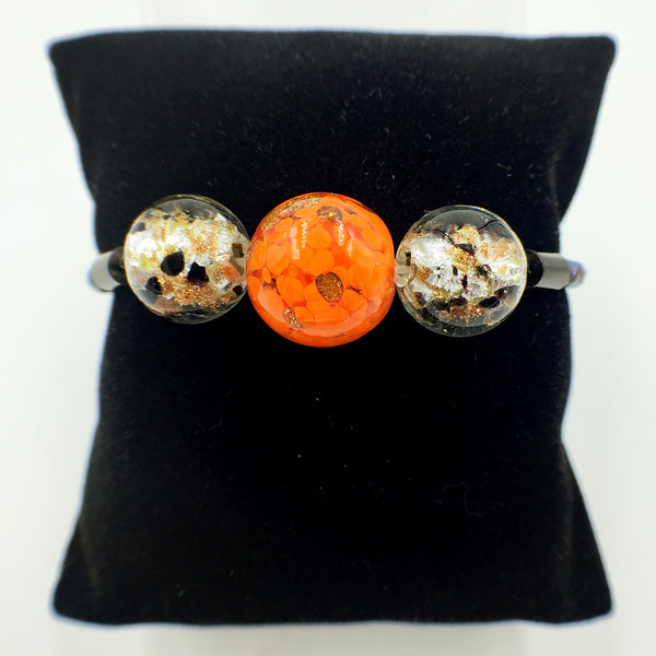 Triple Gold Leaf Orange and Black Beads on Navy Blue Leather