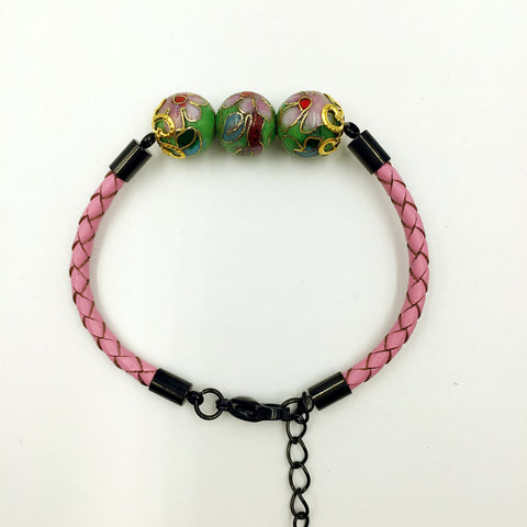 Triple Green Beads on Pink Leather,  - MRNEIO LLC