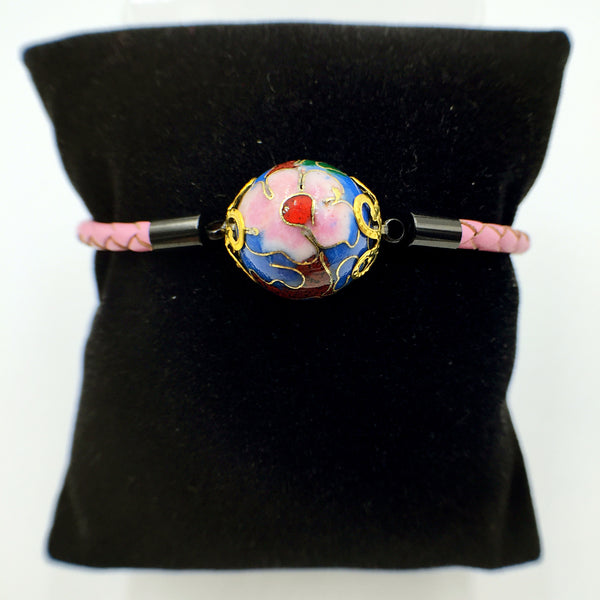 Single Medium Blue Bead on Pink Leather,  - MRNEIO LLC