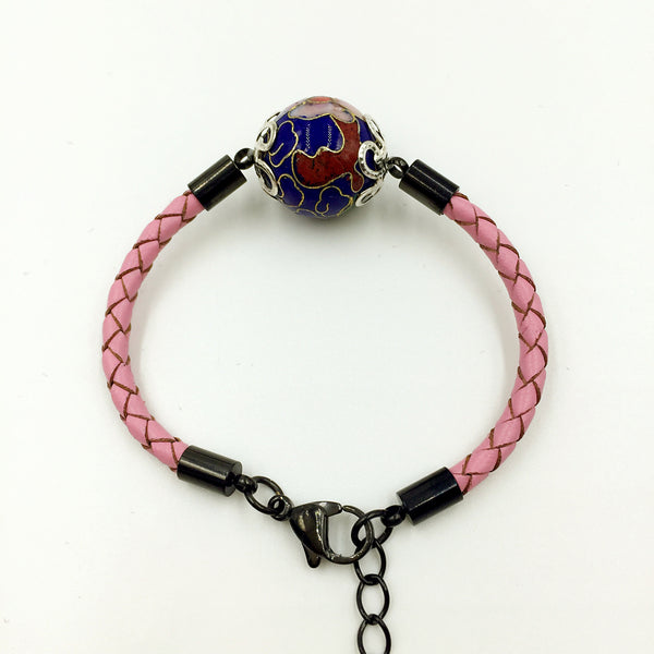 Single Navy Blue Bead on Pink Leather,  - MRNEIO LLC