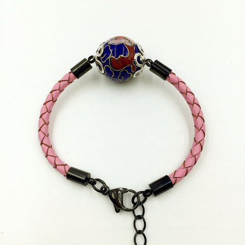 Single Navy Blue Bead on Pink Leather,  - MRNEIO LLC
