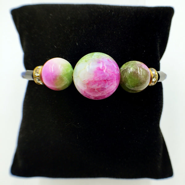 Faux Pink/Green Gemstones on Navy Blue Leather,  - MRNEIO LLC