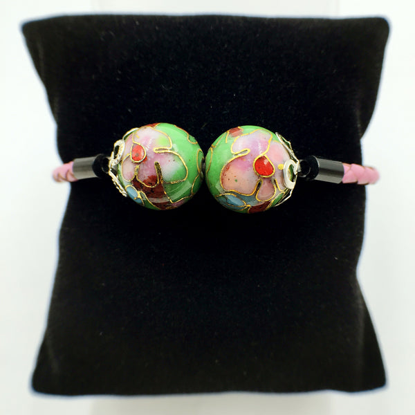 Twin Green Beads on Pink Leather,  - MRNEIO LLC