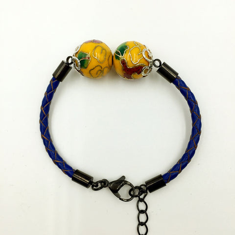 Twin Golden Yellow Beads on Navy Blue Leather
