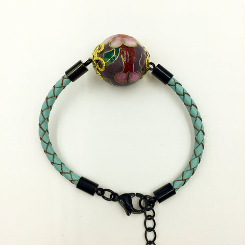 Single Grape Purple Bead on Turquoise Leather,  - MRNEIO LLC