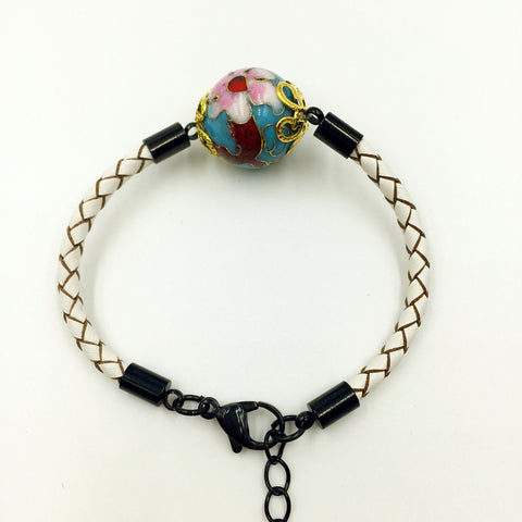 Single Turquoise Bead on White Leather,  - MRNEIO LLC