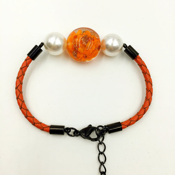 White Pearl Orange Bead on Orange Leather,  - MRNEIO LLC