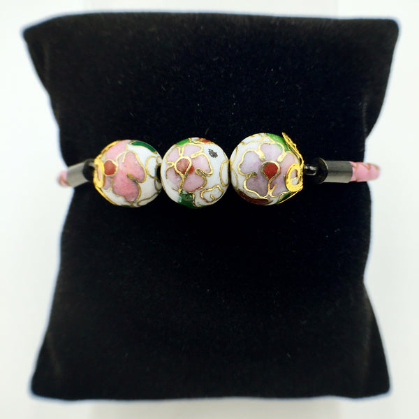 Triple White Beads on Pink Leather