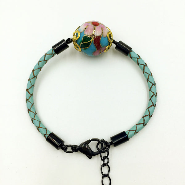 Single Blue Bead on Turquoise Leather,  - MRNEIO LLC