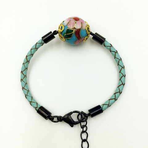 Single Blue Bead on Turquoise Leather,  - MRNEIO LLC