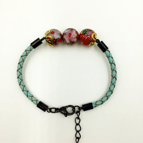 Triple Red Beads on Turquoise Leather,  - MRNEIO LLC