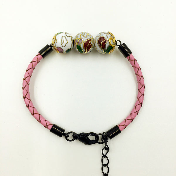 Triple White Beads on Pink Leather,  - MRNEIO LLC