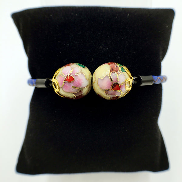 Twin Moon Yellow Beads on Navy Blue Leather