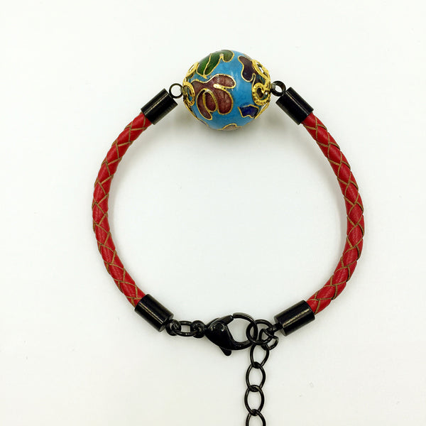 Single Sky Blue Bead on Red Leather,  - MRNEIO LLC