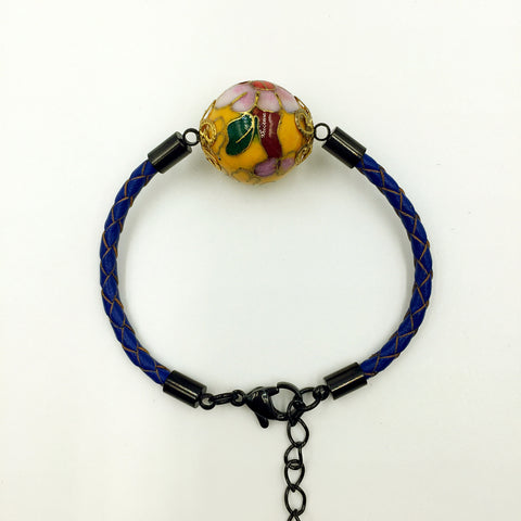 Single Golden Yellow Bead on Navy Blue Leather,  - MRNEIO LLC