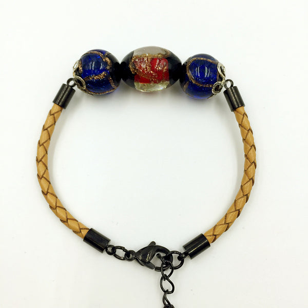 Triple Stellar Red and Blue Beads on Yellow Leather,  - MRNEIO LLC