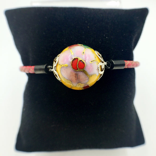 Single Golden Yellow Bead on Red Leather