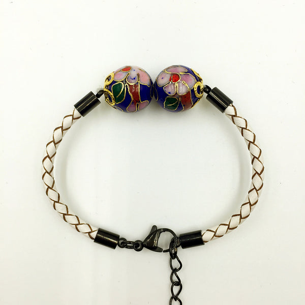 Twin Navy Blue Beads on White Leather