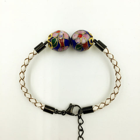 Twin Navy Blue Beads on White Leather
