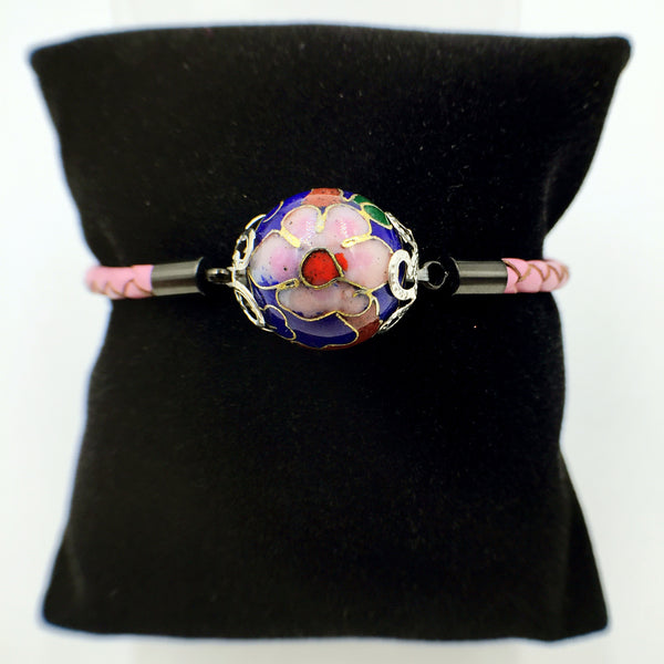 Single Navy Blue Bead on Pink Leather