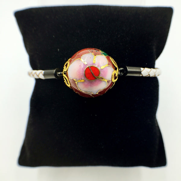 Single Scarlet Bead on White Leather,  - MRNEIO LLC