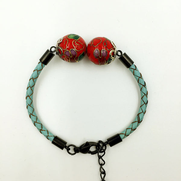 Twin Red Beads on Turquoise Leather,  - MRNEIO LLC