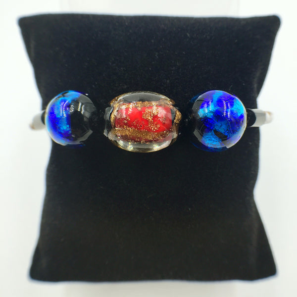 Triple Stellar Red and Blue Beads on White Leather,  - MRNEIO LLC