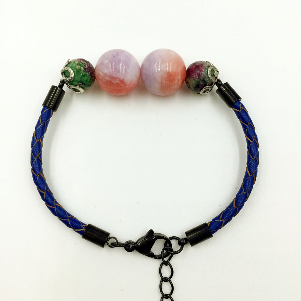 Faux Purple/Rose and Purple/Green Gemstones on Navy Blue Leather,  - MRNEIO LLC