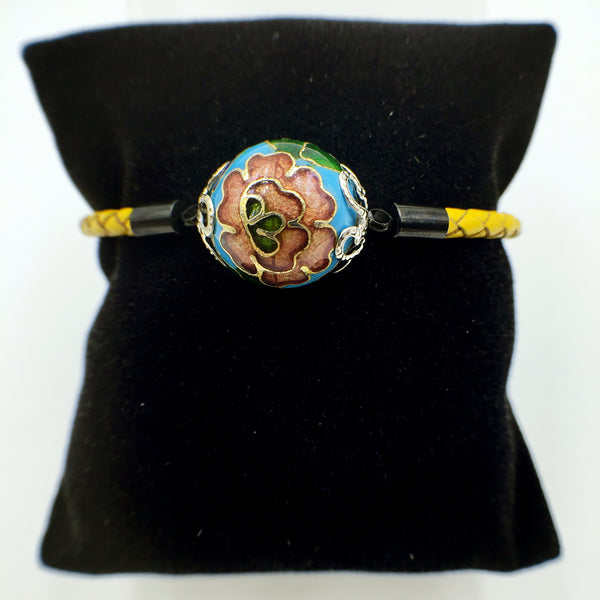 Single Sky Blue Bead on Lemon Leather,  - MRNEIO LLC