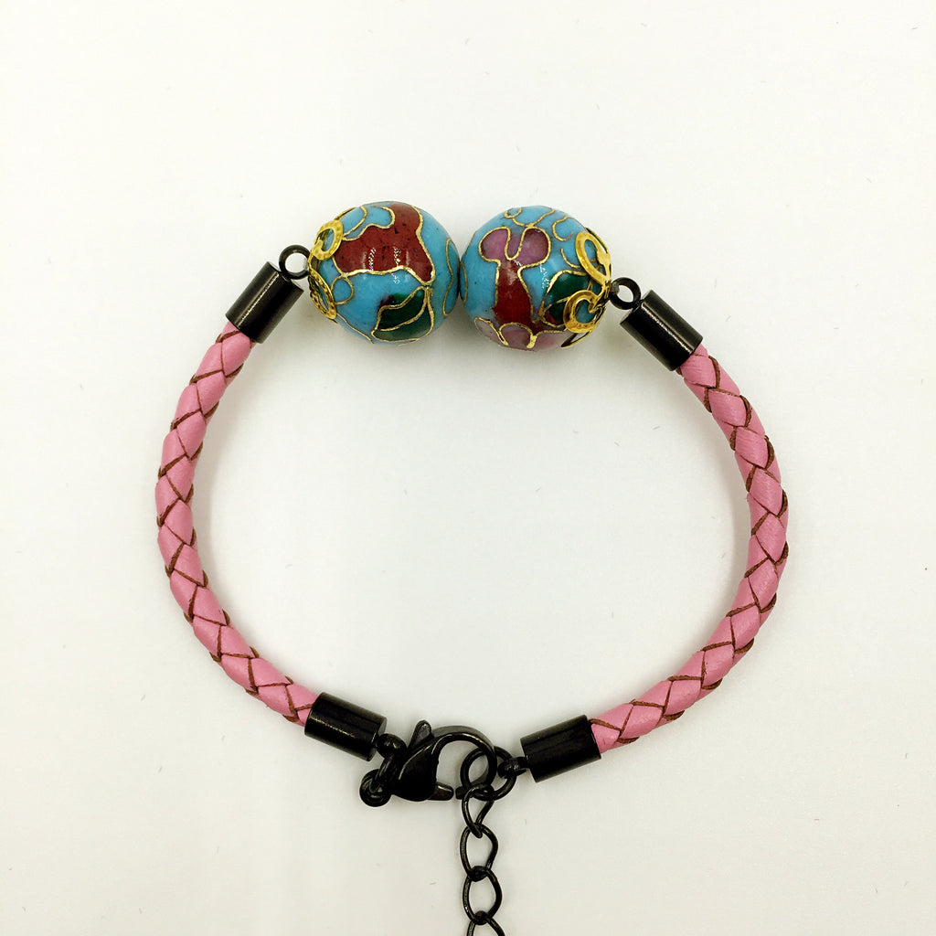 Twin Turquoise Beads on Pink Leather,  - MRNEIO LLC