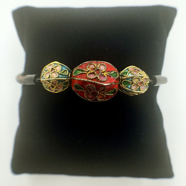 Triple Red and Sky Blue Beads on Brown Leather,  - MRNEIO LLC