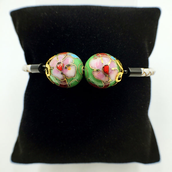 Twin Green Beads on White Leather,  - MRNEIO LLC