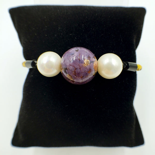 White Pearl Purple Bead on Lemon Leather