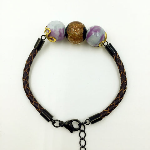 Triple Brown and Gemstone Beads on Brown Leather,  - MRNEIO LLC