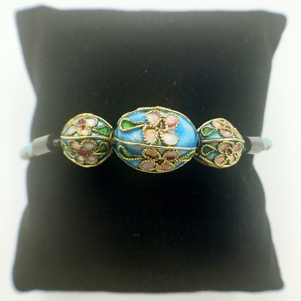 Triple Sky Blue and Green/Blue Beads on Turquoise Leather