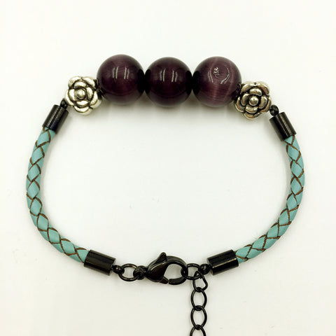 Faux Black Purple Gemstones on Turquoise Leather,  - MRNEIO LLC