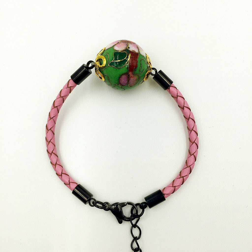 Single Green Bead on Pink Leather,  - MRNEIO LLC